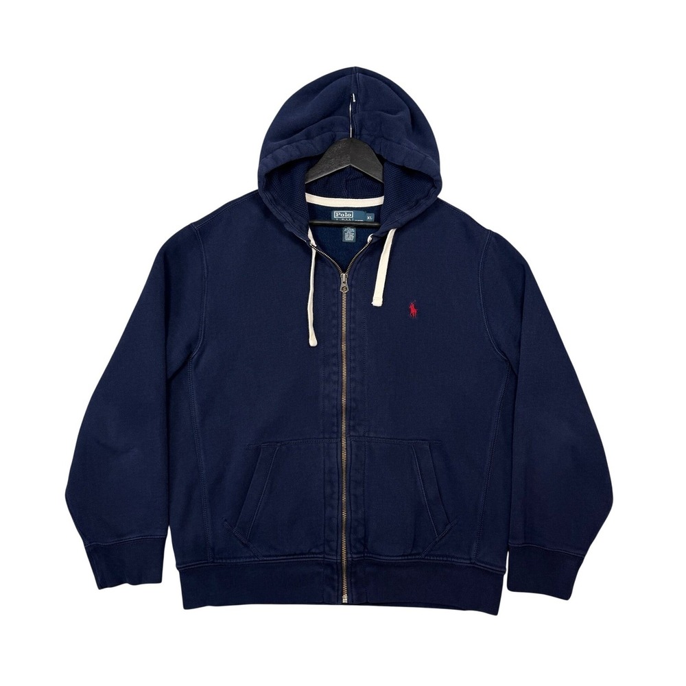 Polo Ralph Lauren Mens XL Navy Blue Full Zip Waffle Lined Hoodie Red Pony Preppy